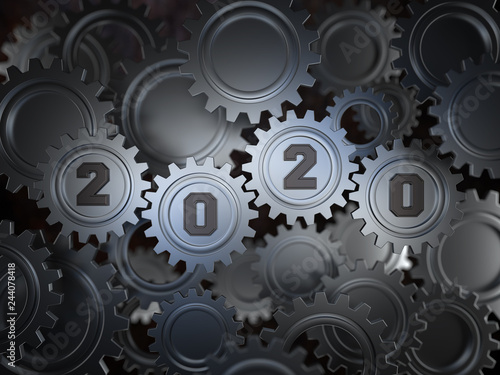 New Year 2020 Creative Design Concept with Gears - 3D Rendered Image