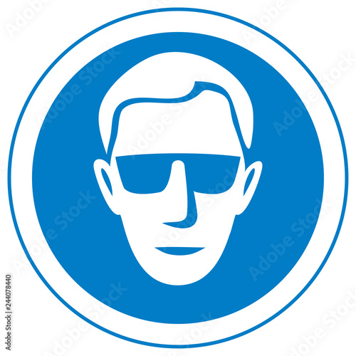 eye safety warning vector sign (wear glasses icon) 