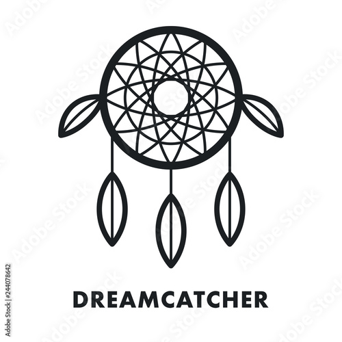 Dreamcatcher Indian Ethnic Feather Ornament. Vector Flat Line Stroke Icon. Dream Catcher Magic Symbol. 