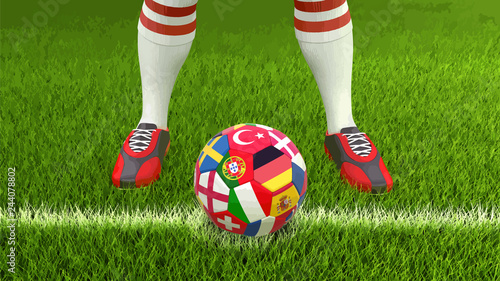 Man and soccer ball with flags