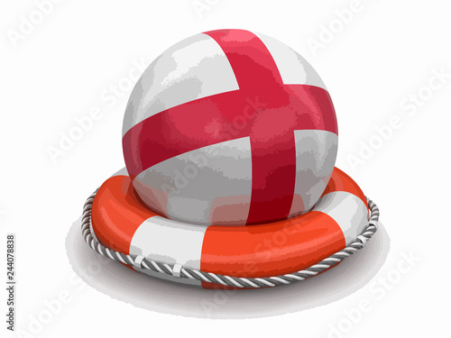 Ball with English flag on lifebuoy