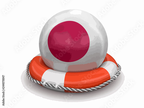 Ball with Japanese flag on lifebuoy