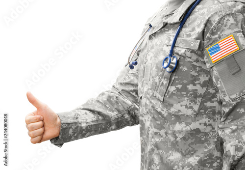 US Army doctor showing thumb up