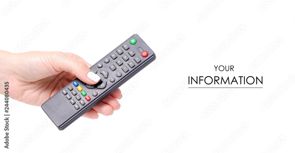 Remote in a hand pattern on a white background isolation Remote in a hand pattern on a white background isolation