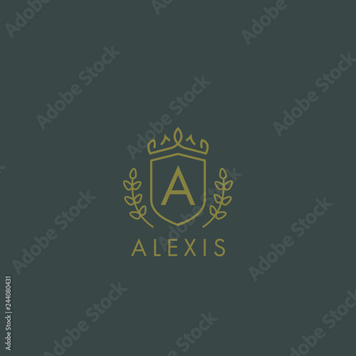 Initials letter A logo business vector template. Crown and shield shape. Luxury, elegant, glamour, fashion, boutique for branding purpose. Unique classy concept.