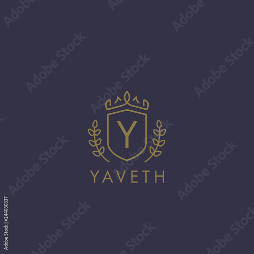 Initials letter Y logo business vector template. Crown and shield shape. Luxury, elegant, glamour, fashion, boutique for branding purpose. Unique classy concept.