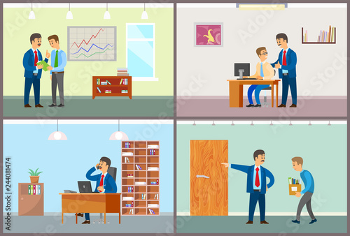 Boss Working in Office, Speaking to Employees