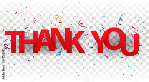 Thank you sign letters with colorful confetti