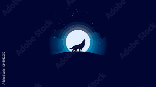 illustration with a wolf howling at the moon