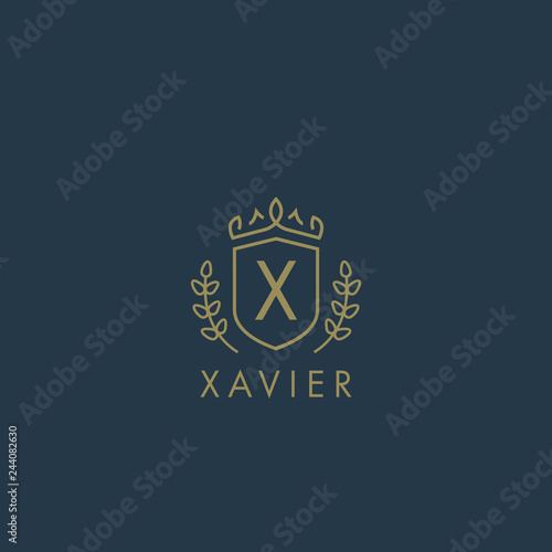 Initials letter X logo business vector template. Crown and shield shape. Luxury  elegant  glamour  fashion  boutique for branding purpose. Unique classy concept.