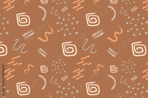 Brown abstract modern and stylish digital background with different shapes. Memphis brown pattern. Creative forms. © Nastia