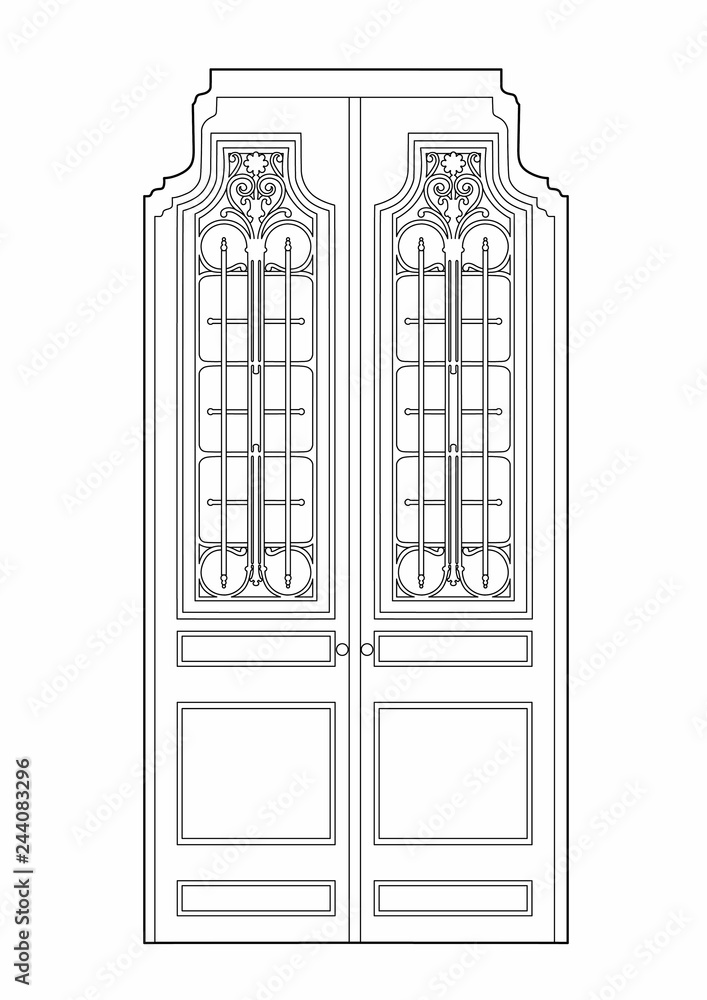 Wooden Interior glass doors detail dwg file