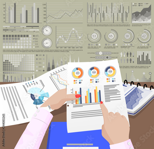 Infographics on Pages of Business woman, Flowcharts