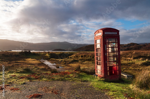 A solitary telephone box near Kentra bay in ardnamurchan, Lochaber, Scotland. photo