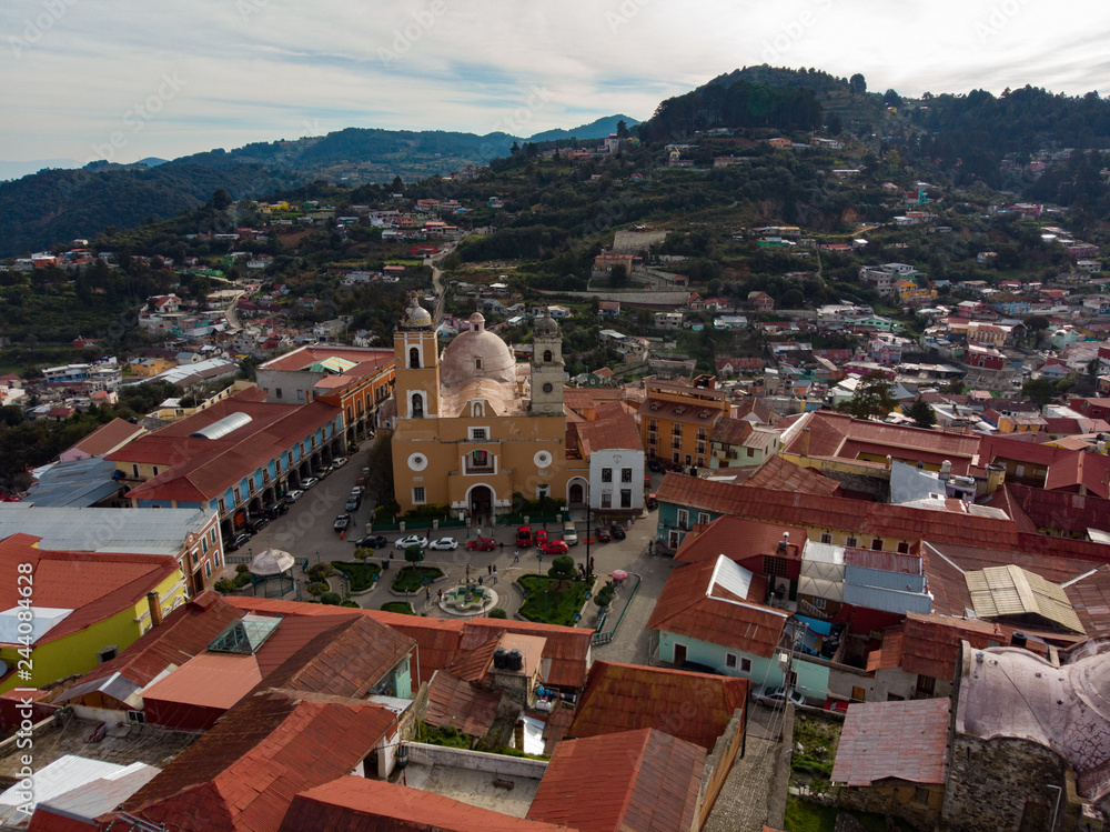Aerial view of a church in Real del Monte Mexico take 2