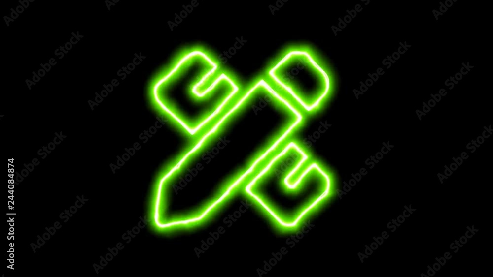 The appearance of the green neon symbol pencil ruler. Flicker, In - Out. Alpha channel Premultiplied - Matted with color black The appearance of the green neon symbol pencil ruler. Flicker, In - Out. Alpha channel Premultiplied - Matted with color black