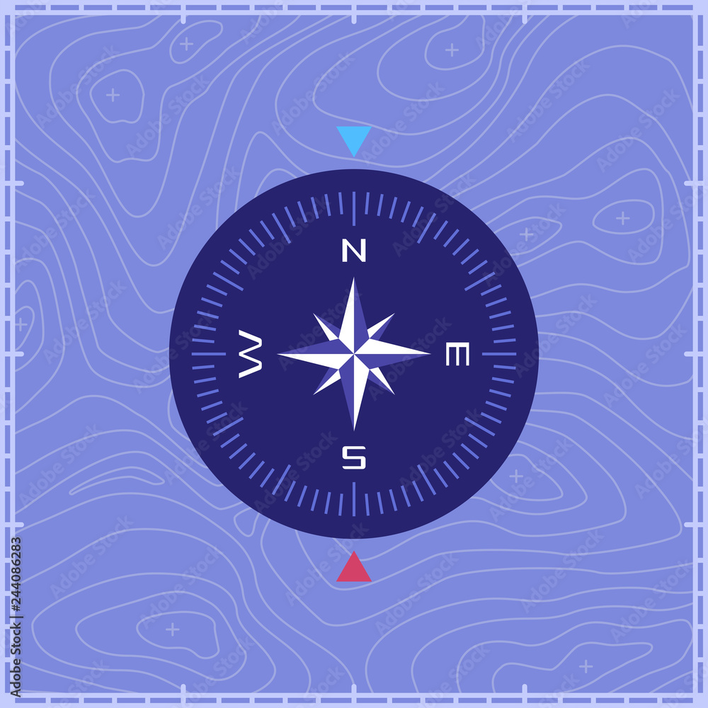 Cartographic Compass. Old-fashioned navigational analogue device on the background of cartographic map. Illustration on the subject of 'GPS Navitation'. Cartographic Compass. Old-fashioned navigational analogue device on the background of cartographic map. Illustration on the subject of 'GPS Navitation'.