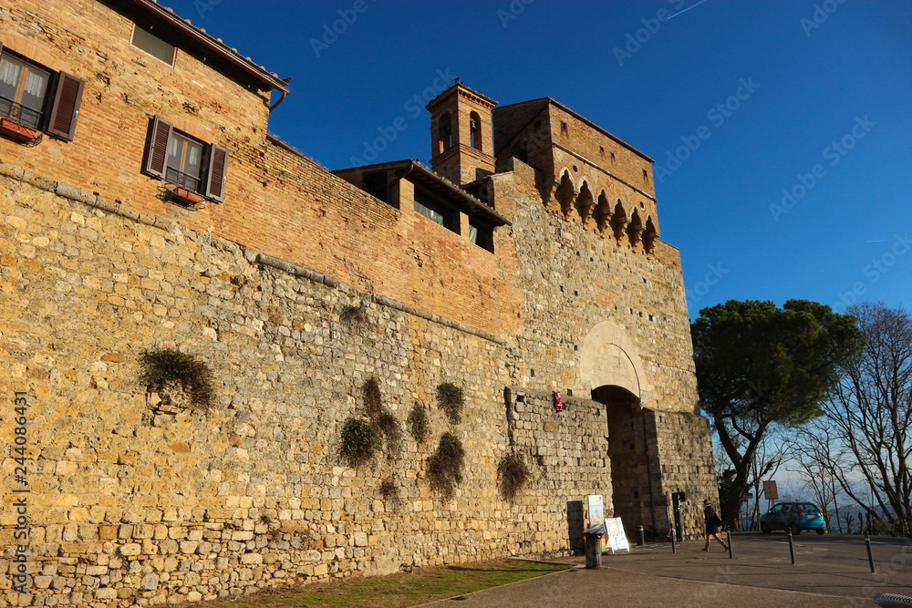 Medieval town San Gimignano city wall, Tuscany, Italy