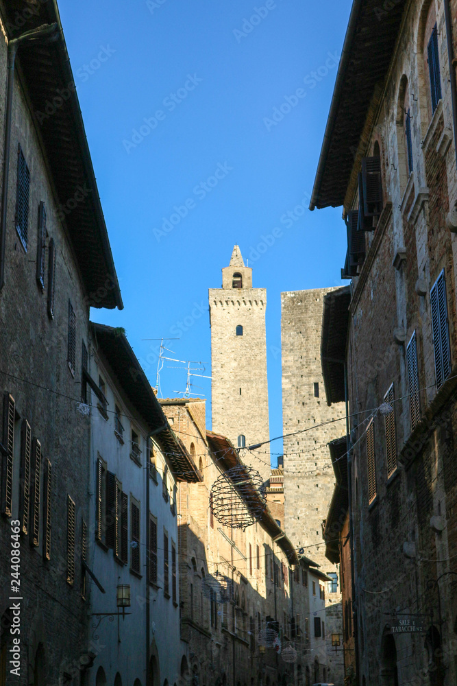 Old town of San Gimignano streets and medieval towers, Tuscany, Italy