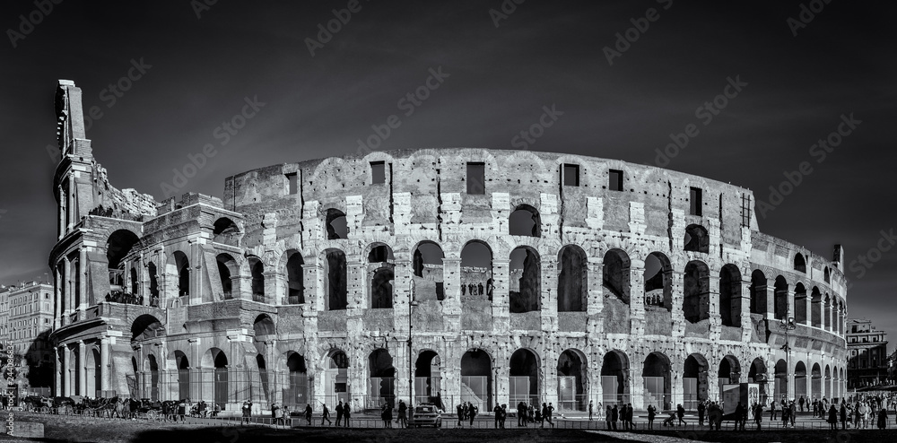 The Colosseum in Rome - Panorama view in black and white