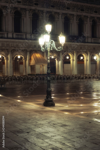 Street lantern at night San Marco square, Venice, Italy. © Nickolay Khoroshkov