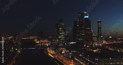 Wallpaper Mural Night aerial view. Moscow City. View from above. City lights. Night panoramic shot on spring. Summer,4K Torontodigital.ca