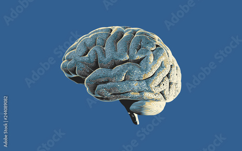 Brain engraving graphic illustration on blue BG