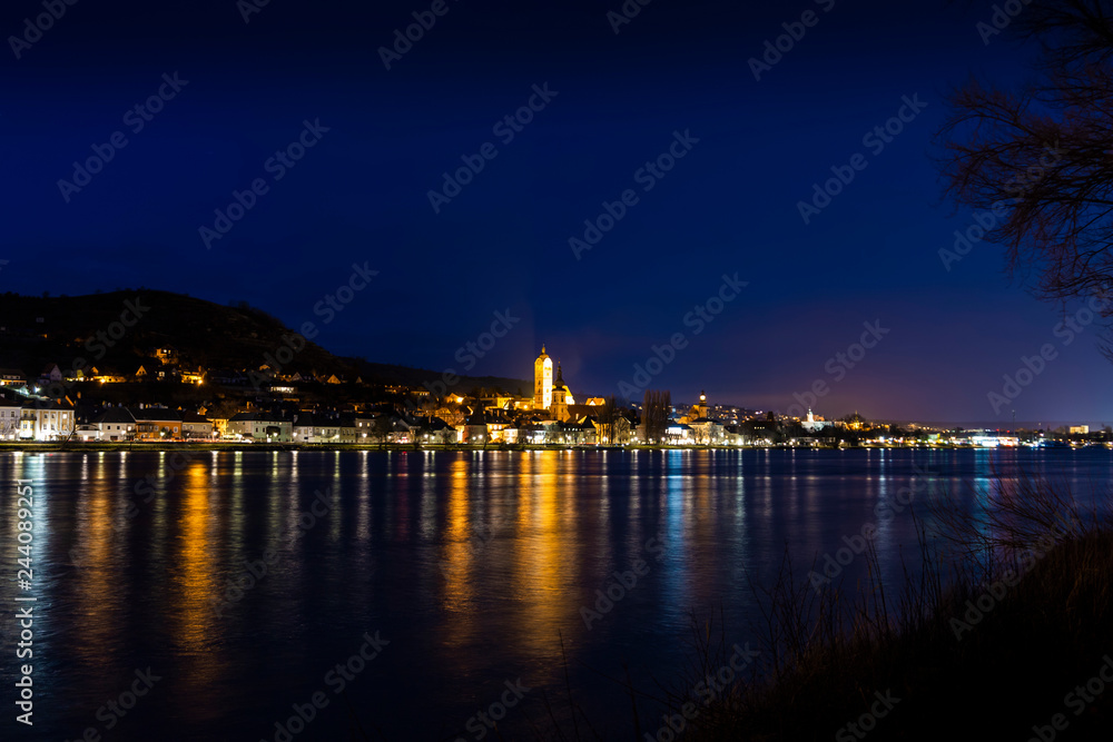 Night over Stein an der Donau. Krems an der Donau. Federal state of Lower Austria, Wachau Valley, Austria (Osterreich)