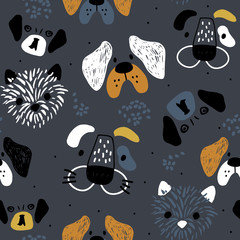 Keuken achterwand Honden patronen Hondengezichten Scandinavisch kinderpatroon  © solodkayamari