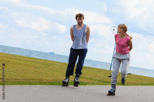 Cheerful couple enjoying ride together.