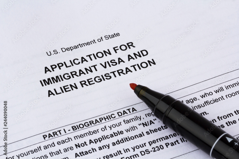 Application for immigrant visa and alien registration. Green card Stock  Photo | Adobe Stock