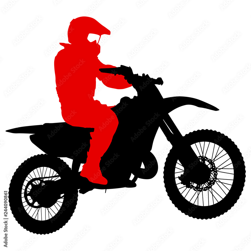 Naklejka premium Silhouettes Rider participates motocross championship on white background