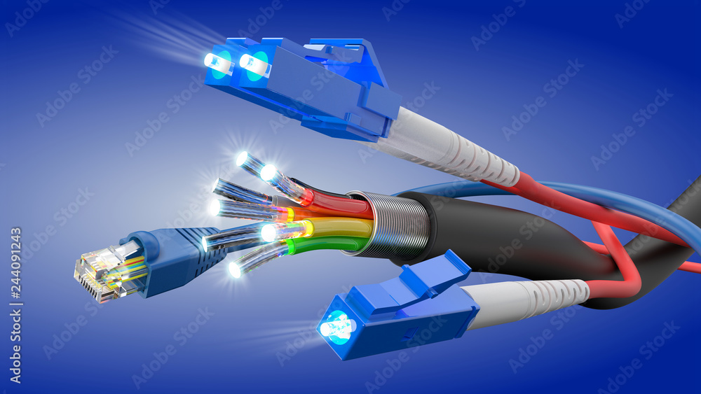 Optisches Glasfaser Kabel, 3D Rendering Stock Illustration | Adobe Stock