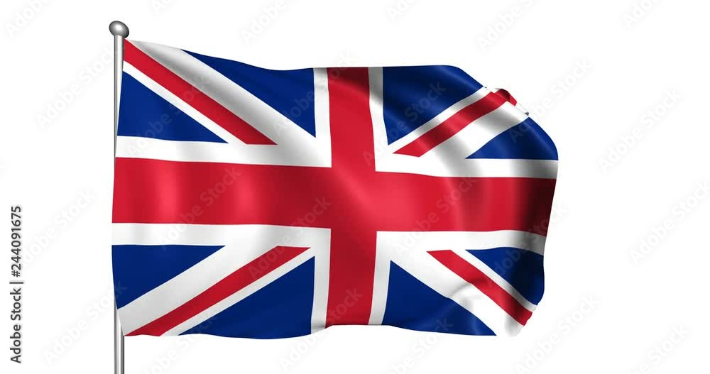 Great Britain flag with fabric structure in the wind, with an alpha channel (loopable)