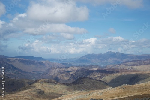 View from mountain in Lake District (Cumbria, UK): lakes and mountains, blue sky and clouds © Robert