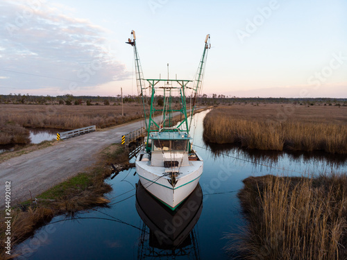 Aerial View of an Abandoned Fishing Boat in Eastern NC photo