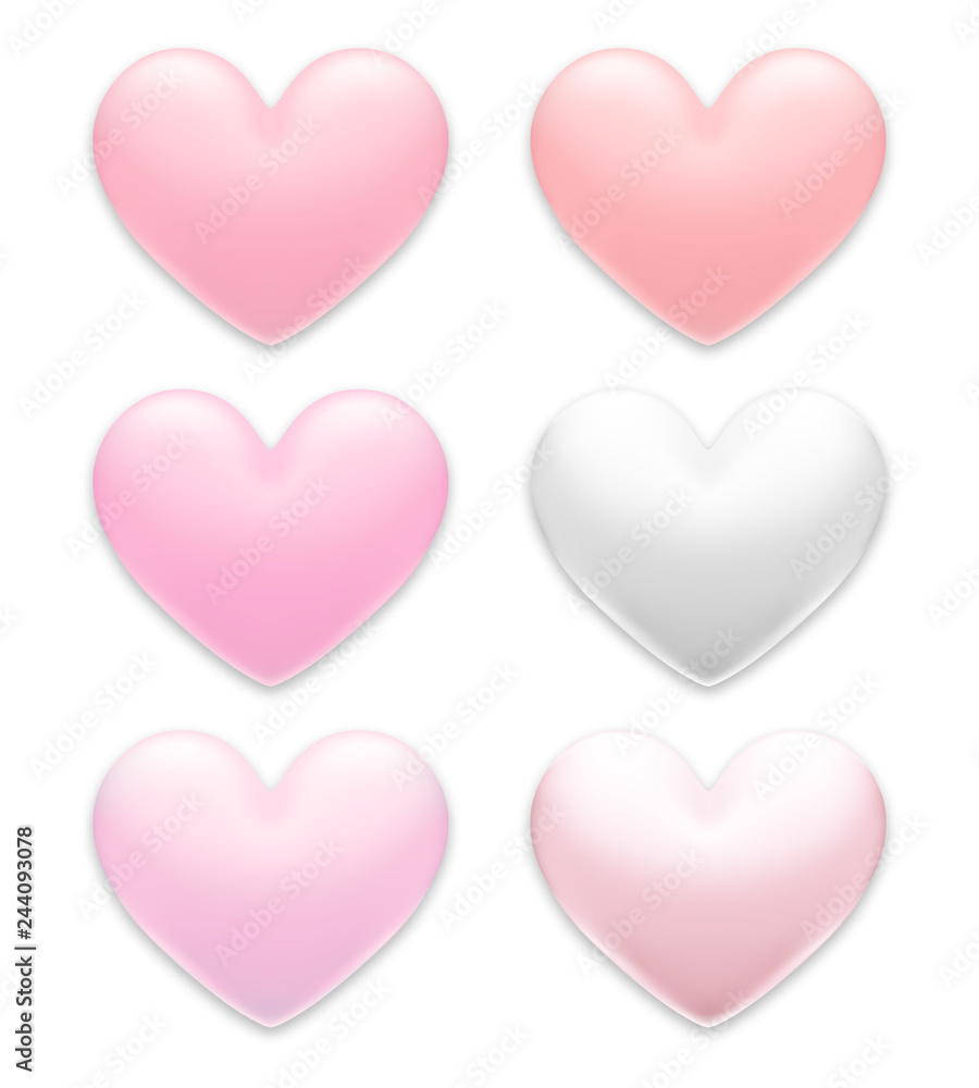 Set of Valentine's day holiday shiny hearts on white background. Template for a banner, poster, shopping, discount, invitation