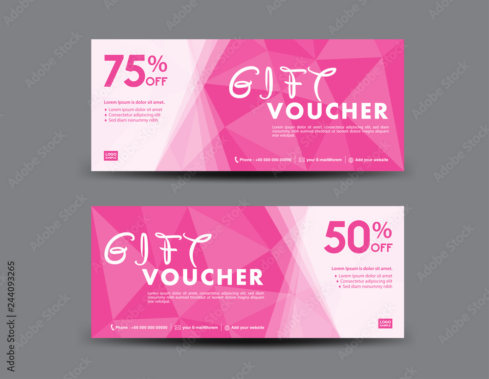 Pink Gift Voucher template, coupon design, certificate, ticket template, discount layout, banner vector illustration, Valentine's Day sale banner