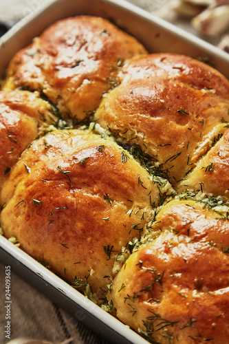 rolls with garlic and greens