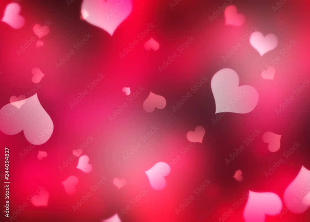 Happy Valentines or wedding day. Abstract love romantic holiday red background with pink hearts. Template with space for your design. Beautiful texture.
