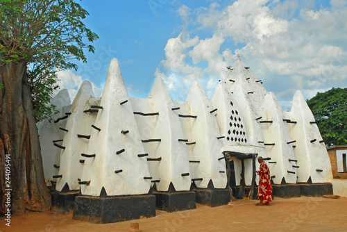 The Larabanga Mosque is built in the Sudanese architectural style in the village of Larabanga, Ghana 