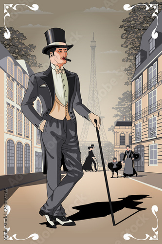 Belle Epoque poster from Paris. Handmade drawing vector illustration photo