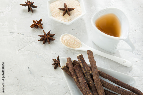 anise tea and liquorice roots on the table