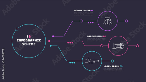Thin line infographic scheme with 3 options. Vector template for