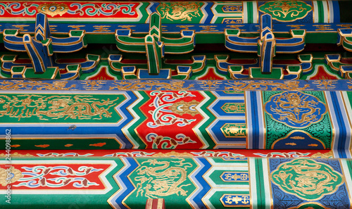 Detail of the ornaments on the walls of the buildings of the forbidden city.  Beijing China