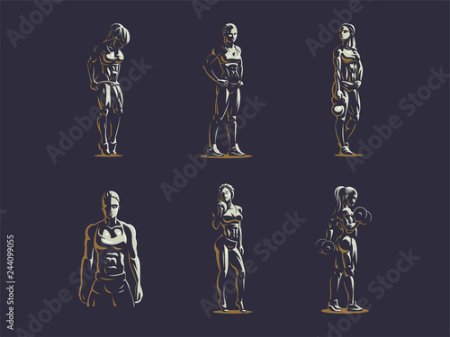 Woman fitness emblem set.