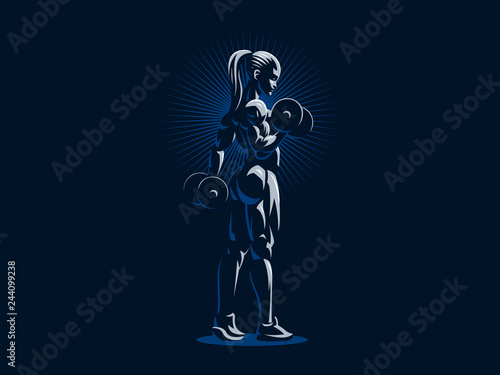Woman fitness emblem.