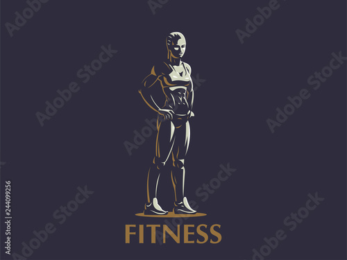 Woman fitness emblem.