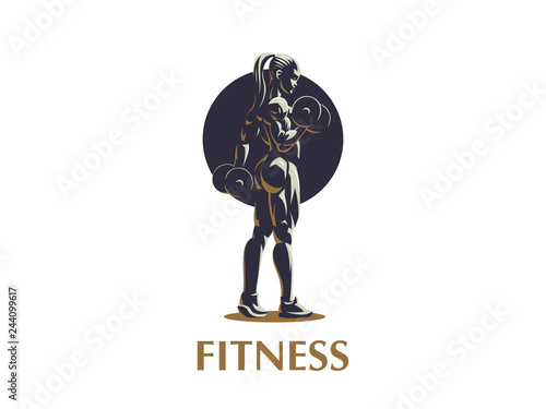 Woman fitness emblem.