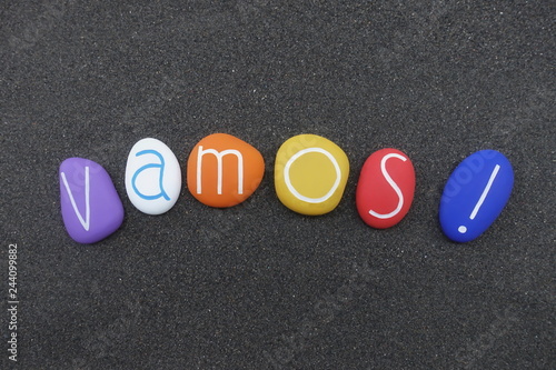 Vamos, let's go in spanish language composed with colored stones